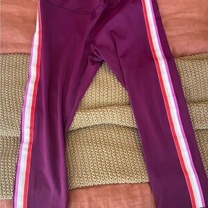 Athleta Purple Leggings with Red and White Stripes